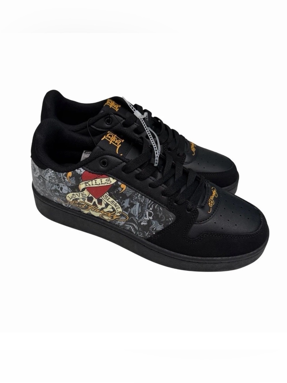 Ed Hardy Skull Sneakers Men’s Size 11 Tattoo Graphic Faux Leather Shoes NWOB